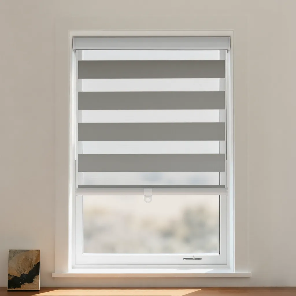 DWCN Official Marnle blackout zebra shade cordless window treatment with black and white striped pattern and smooth fabric.