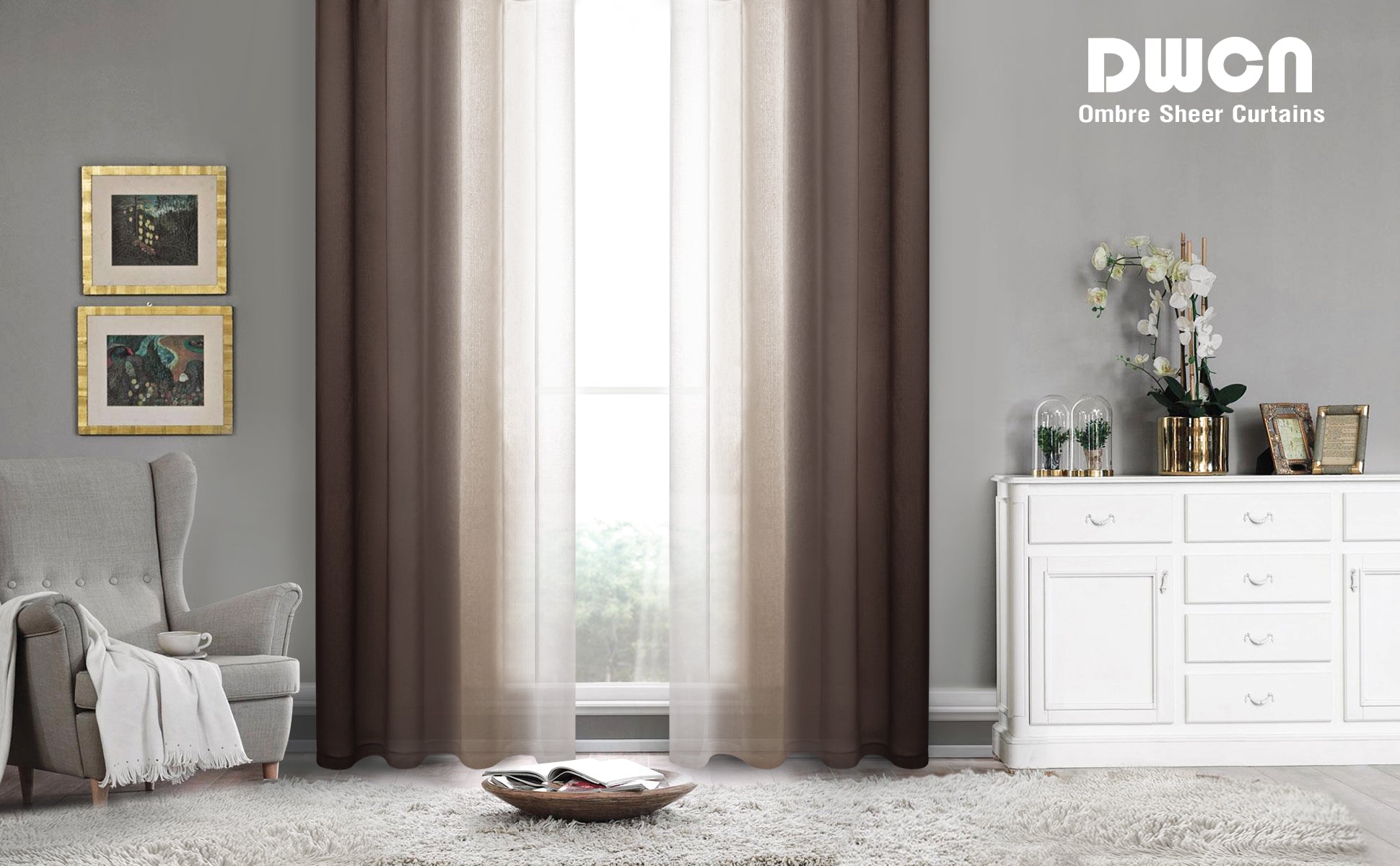 Custom Curtains: Ombre Sheer Curtains, Set of 2 Panels