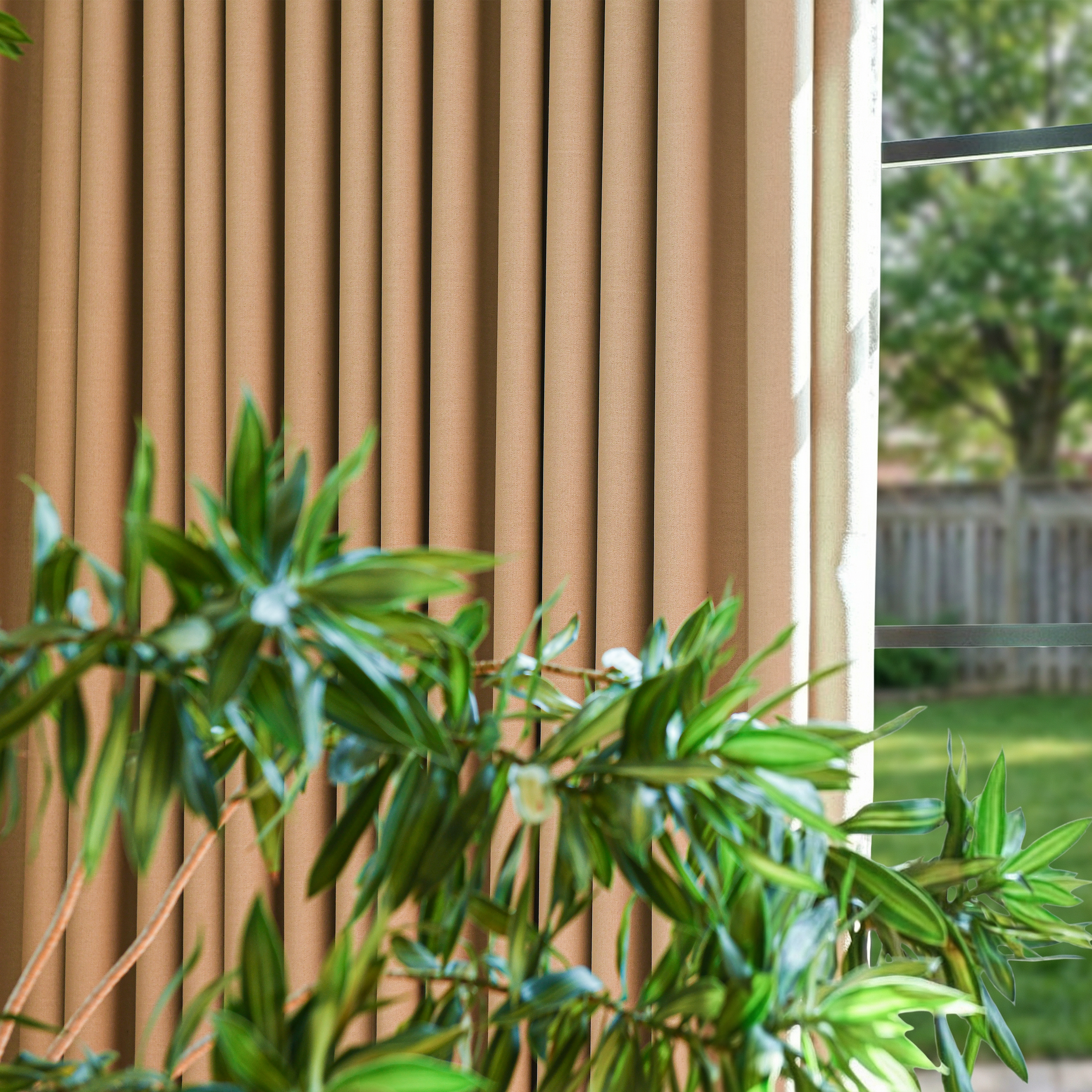 Black heavyweight cotton blackout curtains by DWCN Official, showing their thick fabric and dark color for room darkening.