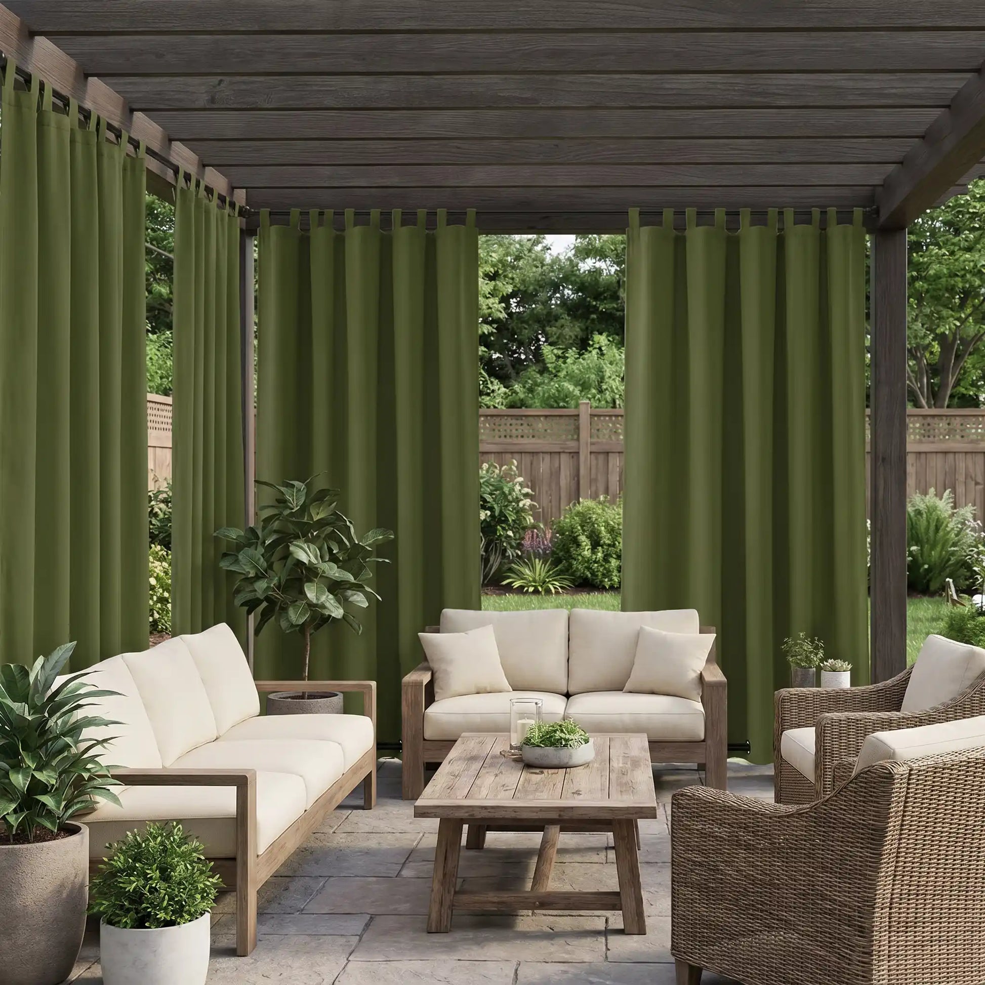 DWCN Official outdoor curtains with tab top and grommet bottom, windproof and waterproof fabric for outdoor patio or garden use