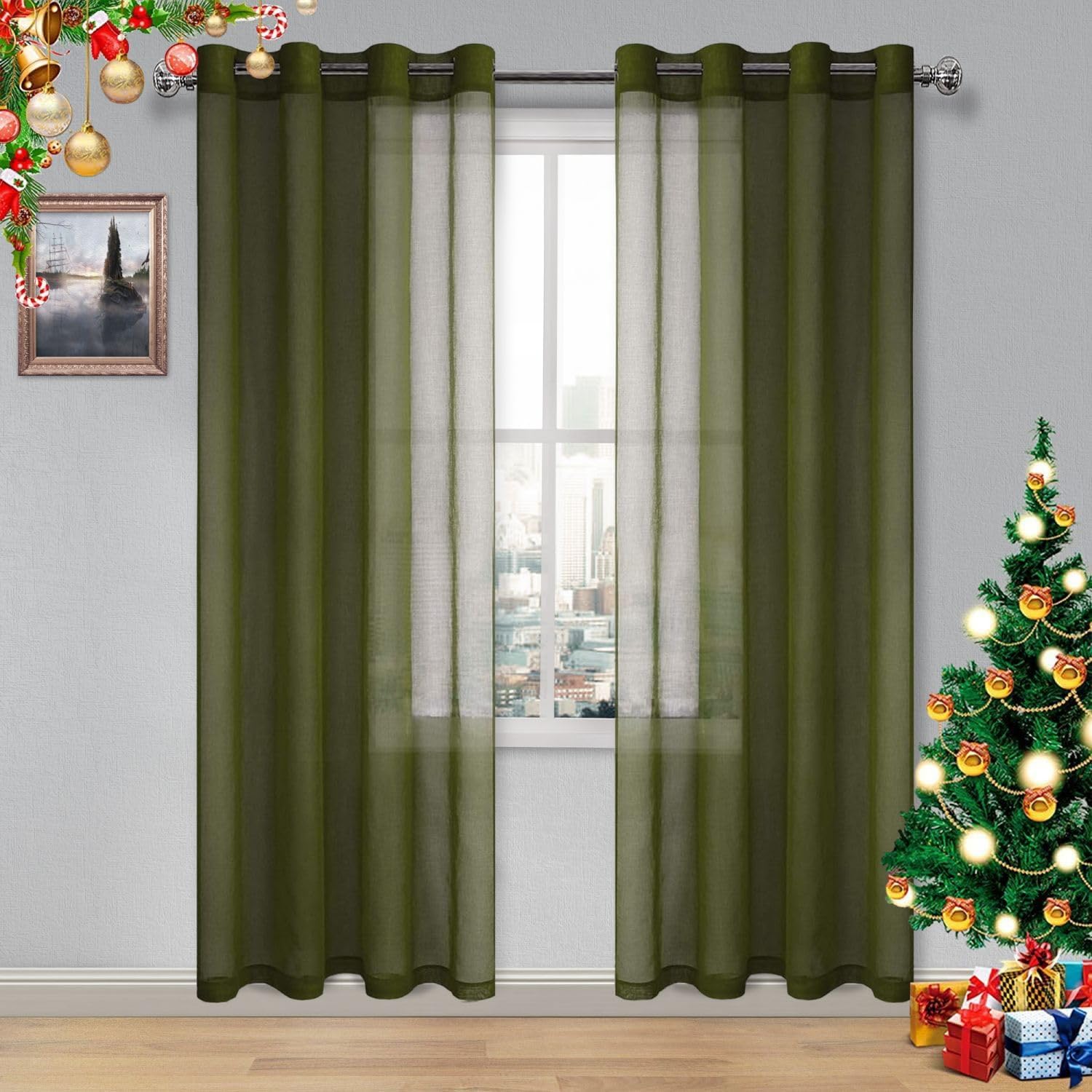 Custom Curtains: Faux Linen Sheer Curtains, Set of 2 Panels