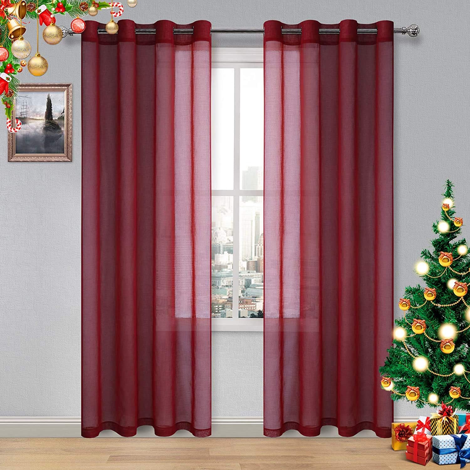 Custom Curtains: Faux Linen Sheer Curtains, Set of 2 Panels