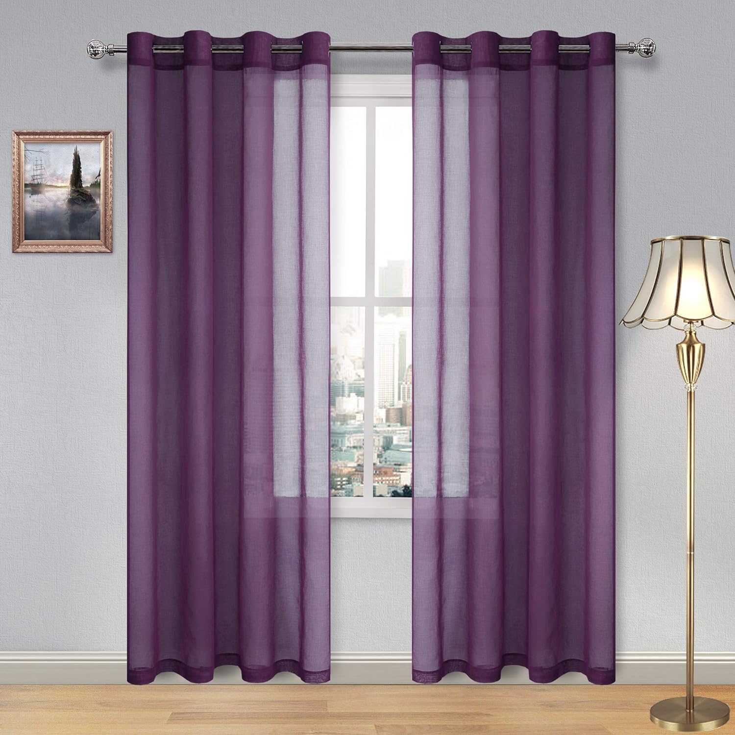 Custom Curtains: Faux Linen Sheer Curtains, Set of 2 Panels