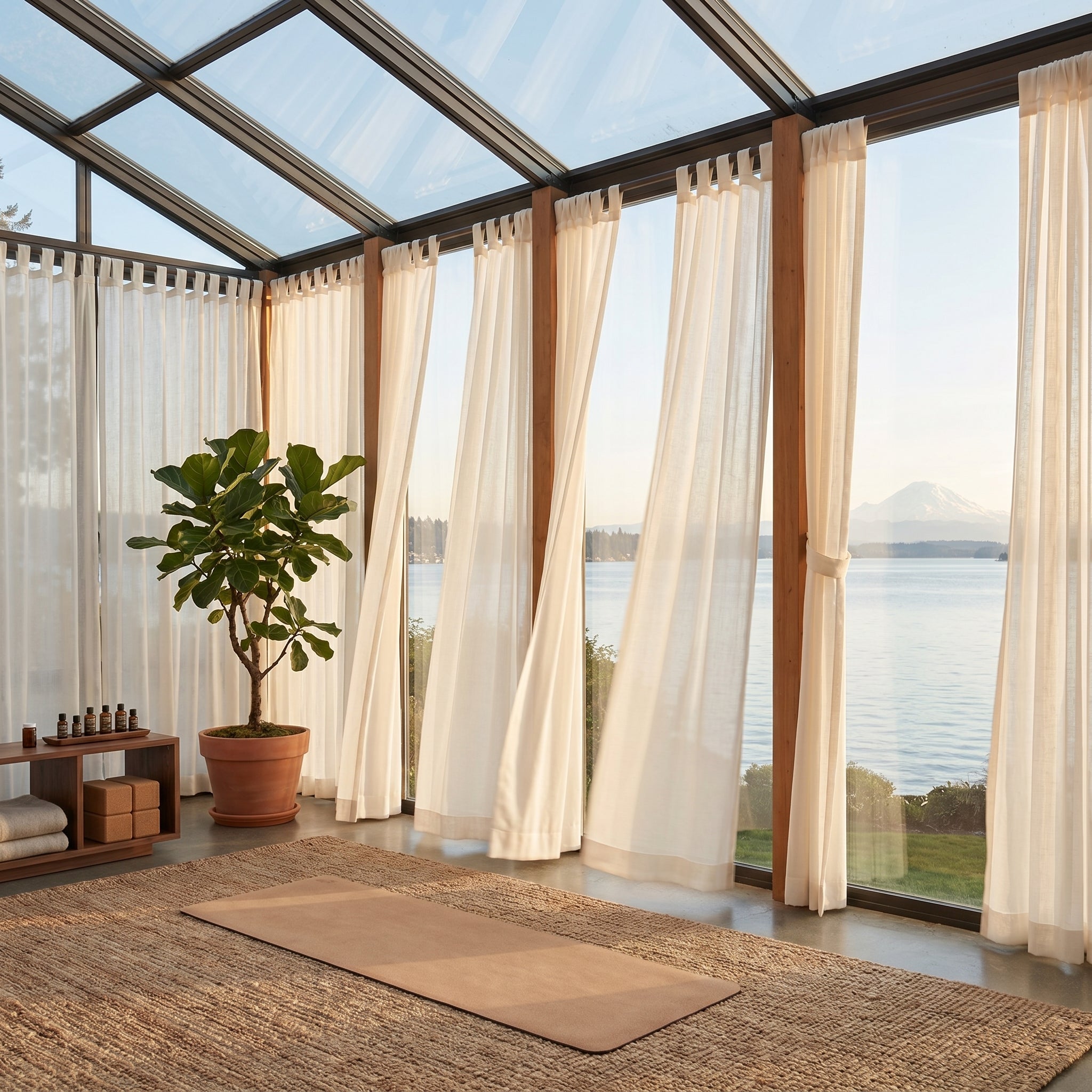 Ariadne Pearl Crosshatch Linen Outdoor Sheer Curtain