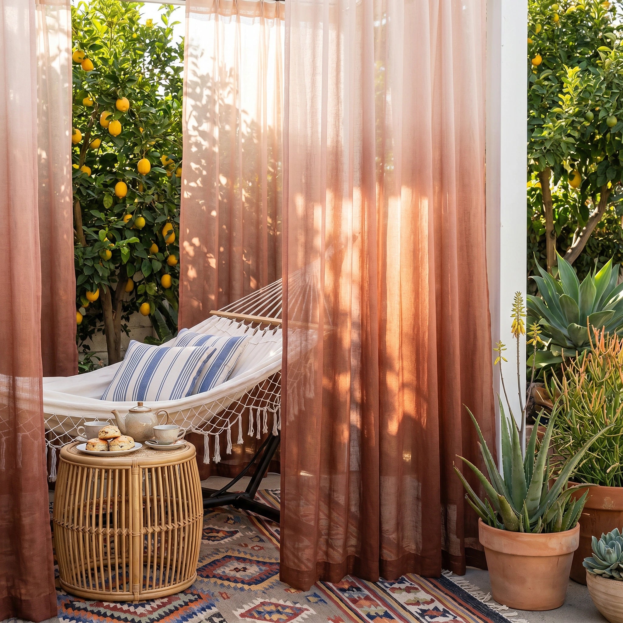 Vertical Ombre Linen Texture Outdoor Sheer Curtains