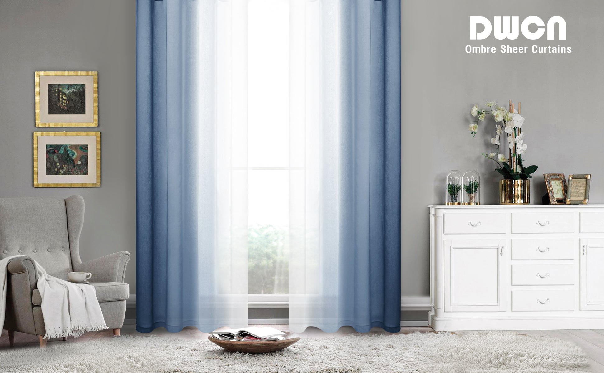 Custom Curtains: Ombre Sheer Curtains, Set of 2 Panels
