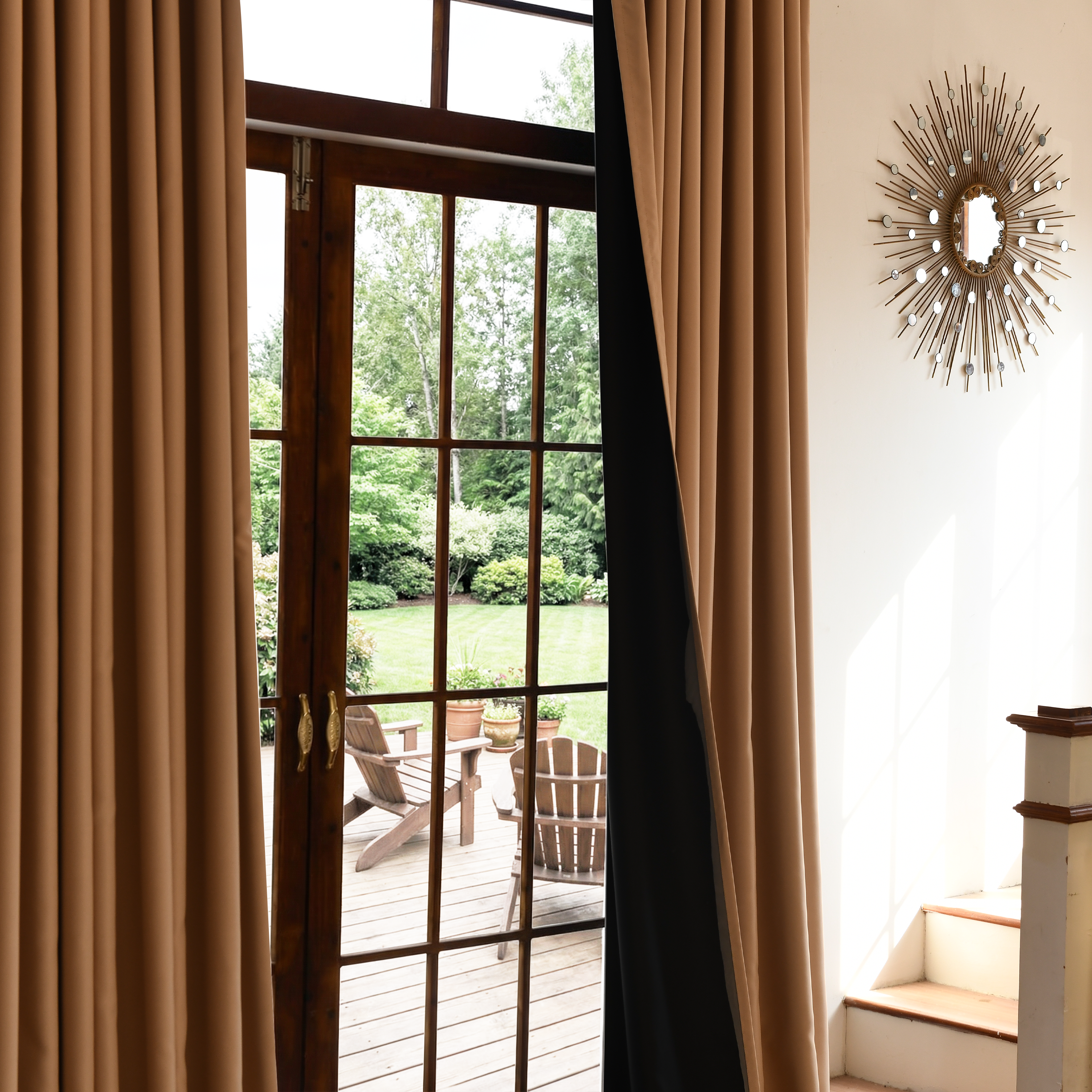 Black silk-fiber curtains from DWCN Official offering complete blackout and a sleek, modern look for window decor.
