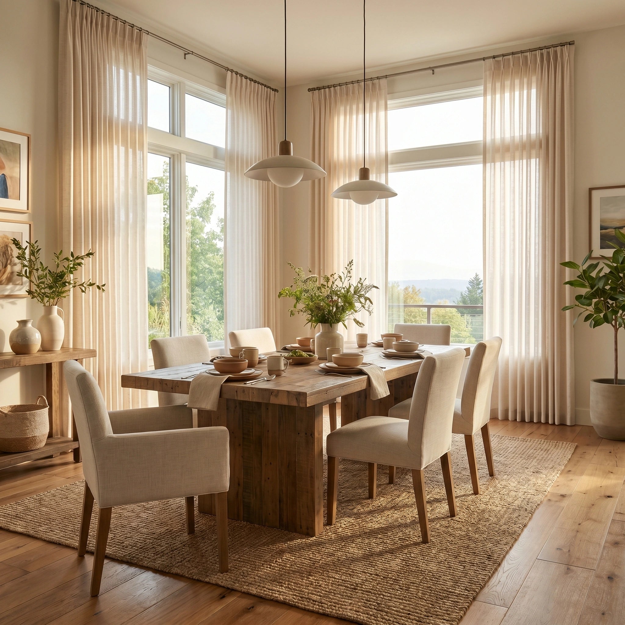 Light beige Phoebe soft oat linen sheer curtain by DWCN Official hanging with gentle folds and semi-transparent fabric.