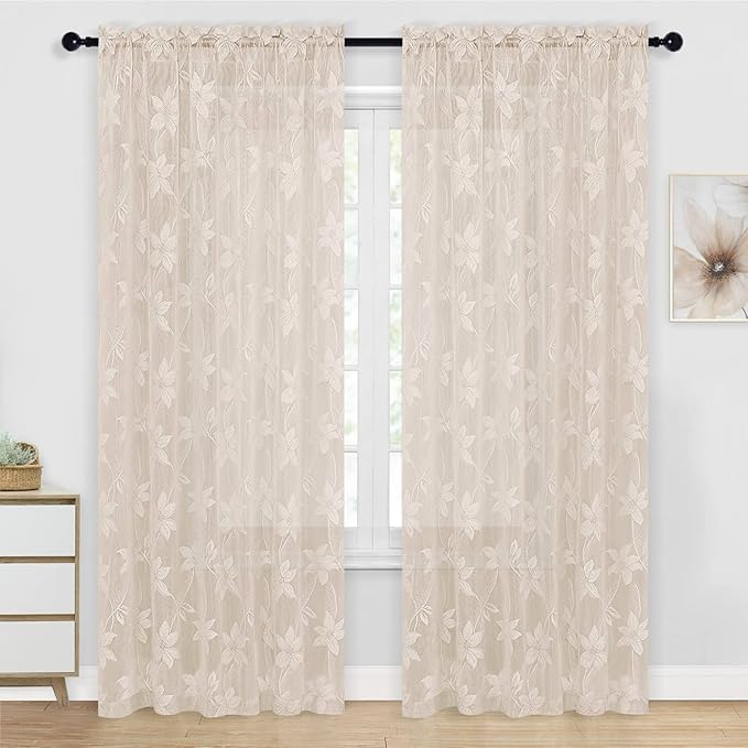 Custom Curtains: Lace Sheer Curtains, Set of 2 Panels
