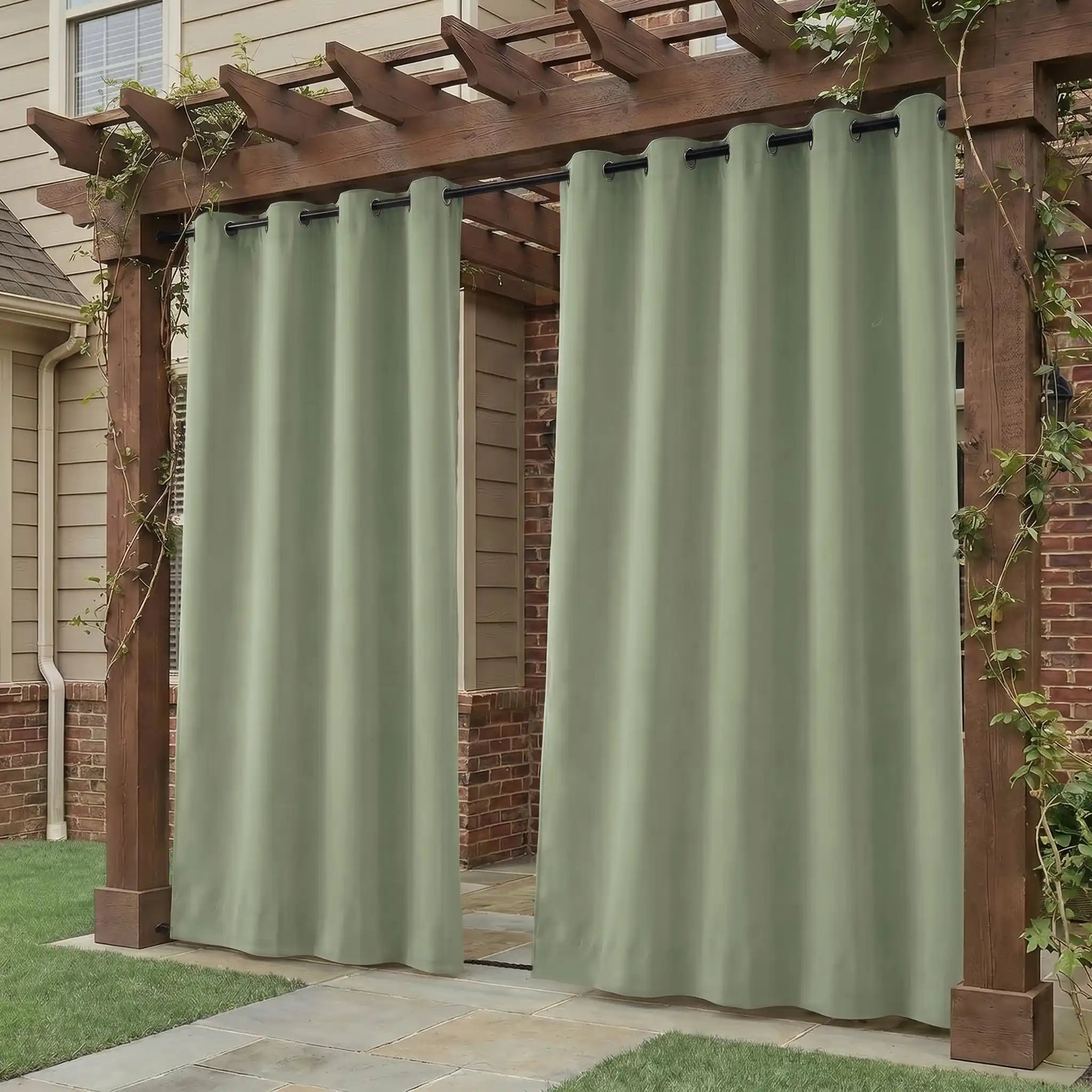 DWCN Official outdoor curtain with grommet top and rope bottom, windproof and waterproof for outdoor patio or garden use.