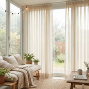 Ariadne Pearl Crosshatch Linen Sheer Curtain by DWCN Official, featuring a light, textured linen fabric with pearl accents and crosshatch design.