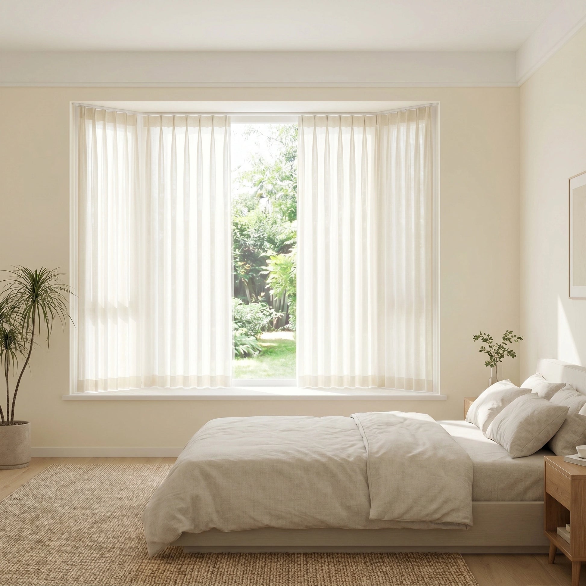 Ariadne Pearl Crosshatch Linen Sheer Curtain by DWCN Official, featuring a light linen fabric with pearl accents and crosshatch design.