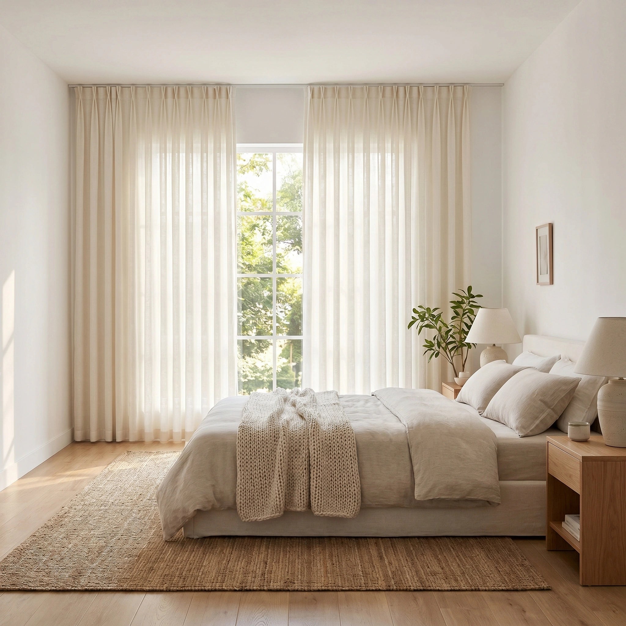 Ariadne Pearl Crosshatch Linen Sheer Curtain by DWCN Official, showcasing a light, textured linen fabric with pearl accents and crosshatch pattern.