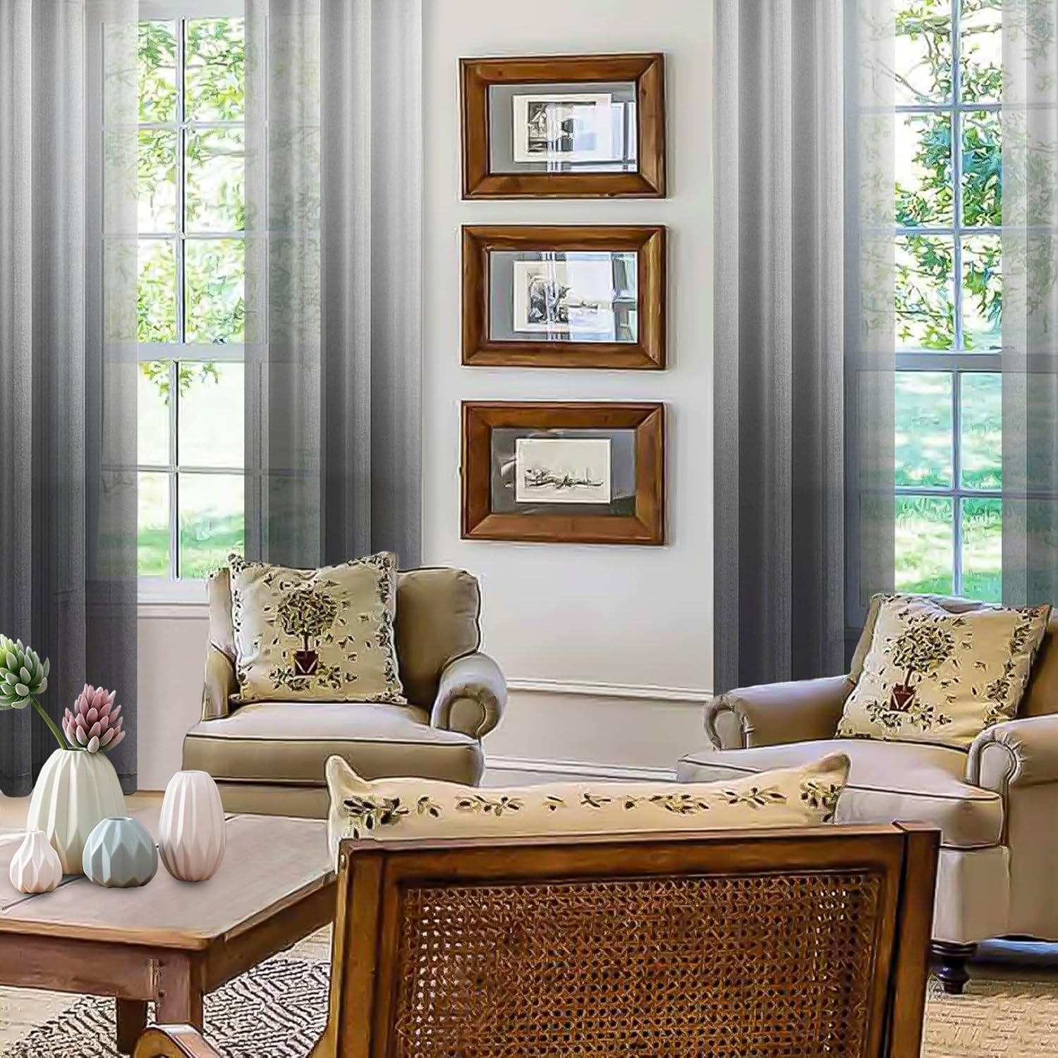 Custom Curtains: Faux Linen Ombre Sheer Curtains, Set of 2 Panels