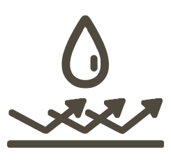 Icon of water droplet and arrows indicating waterproof material
