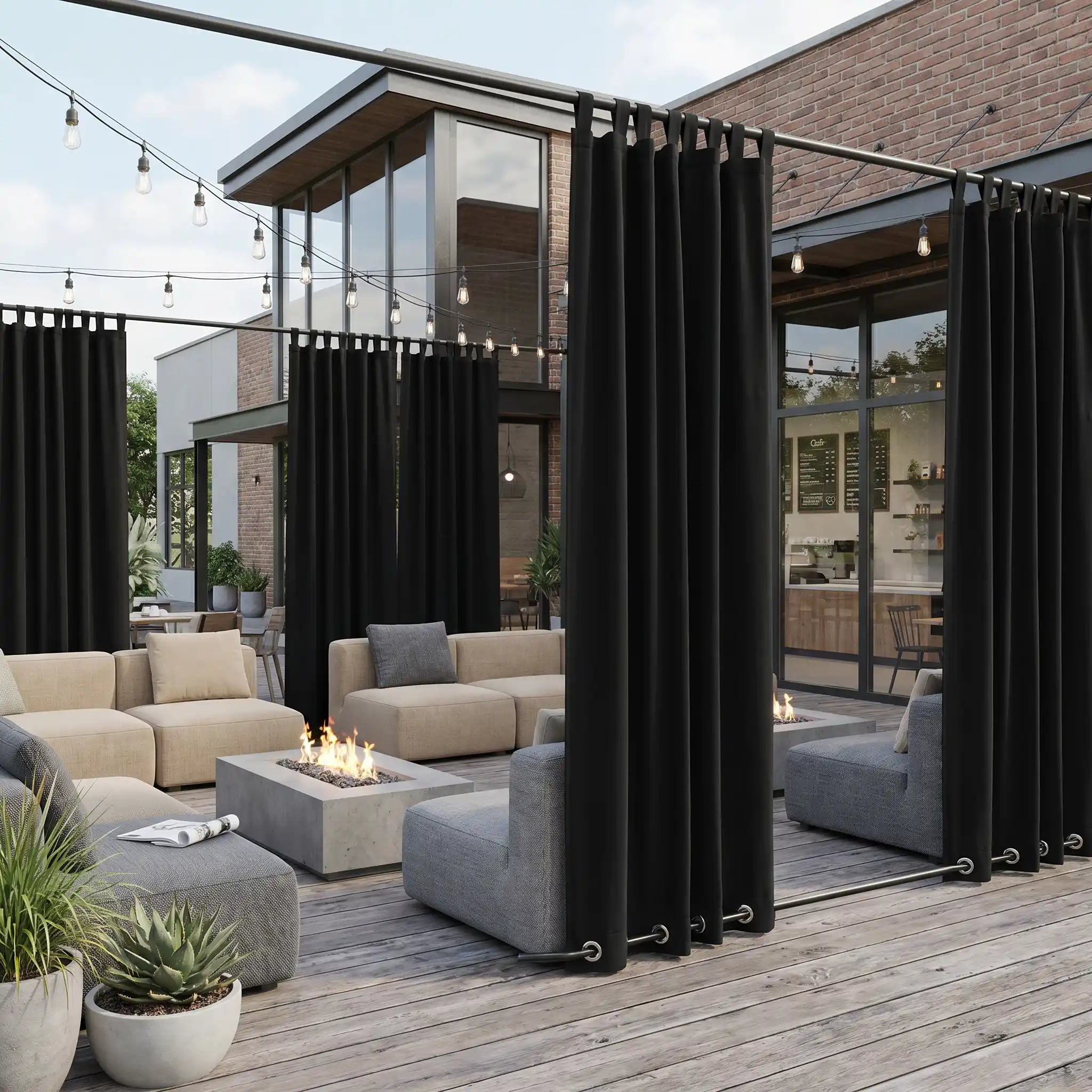 DWCN Official outdoor curtains with tab top and grommet bottom, windproof and waterproof for patio and garden protection