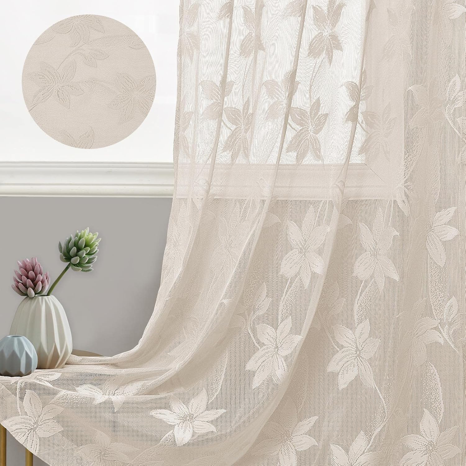 Custom Curtains: Lace Sheer Curtains, Set of 2 Panels