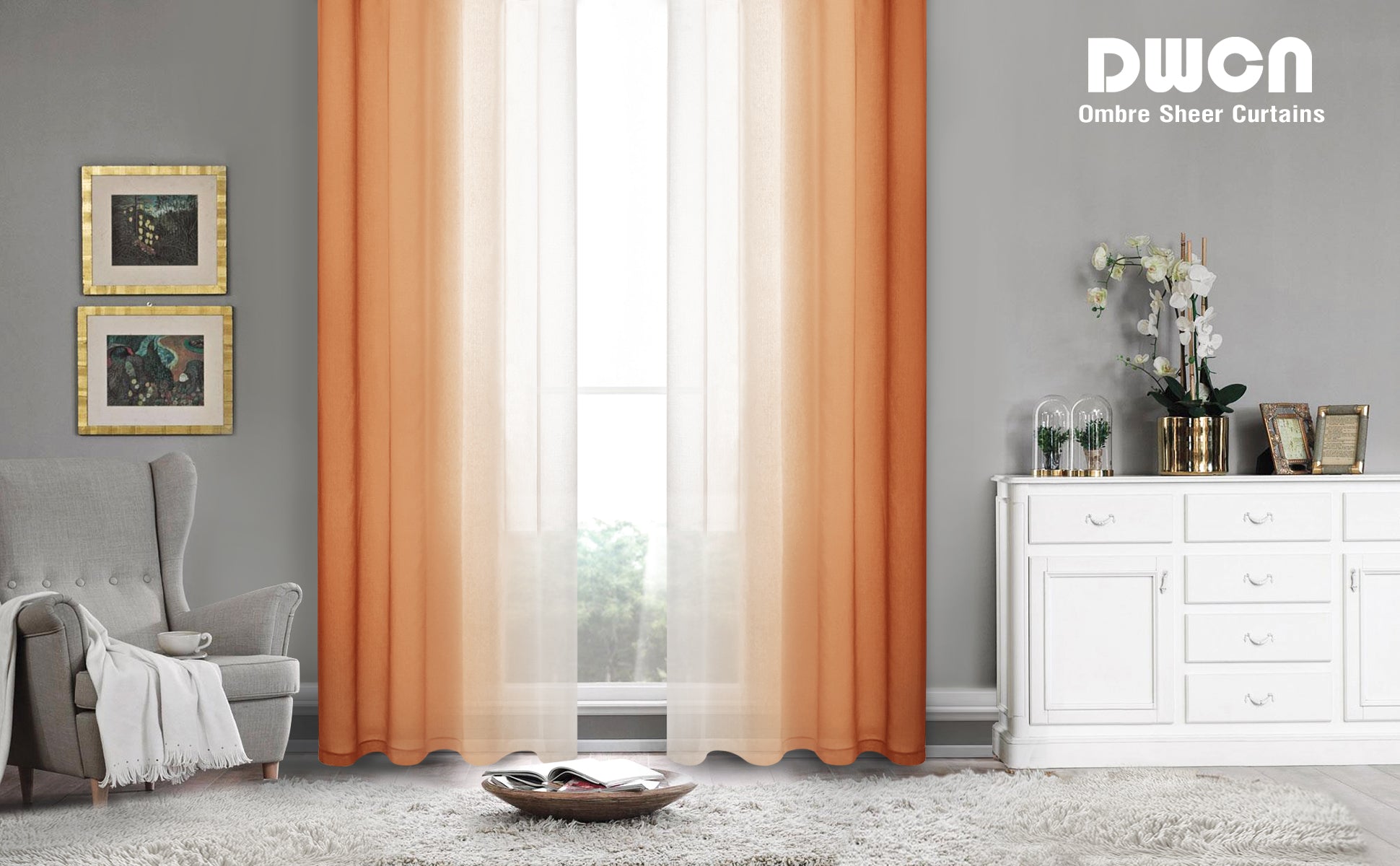 Custom Curtains: Ombre Sheer Curtains, Set of 2 Panels