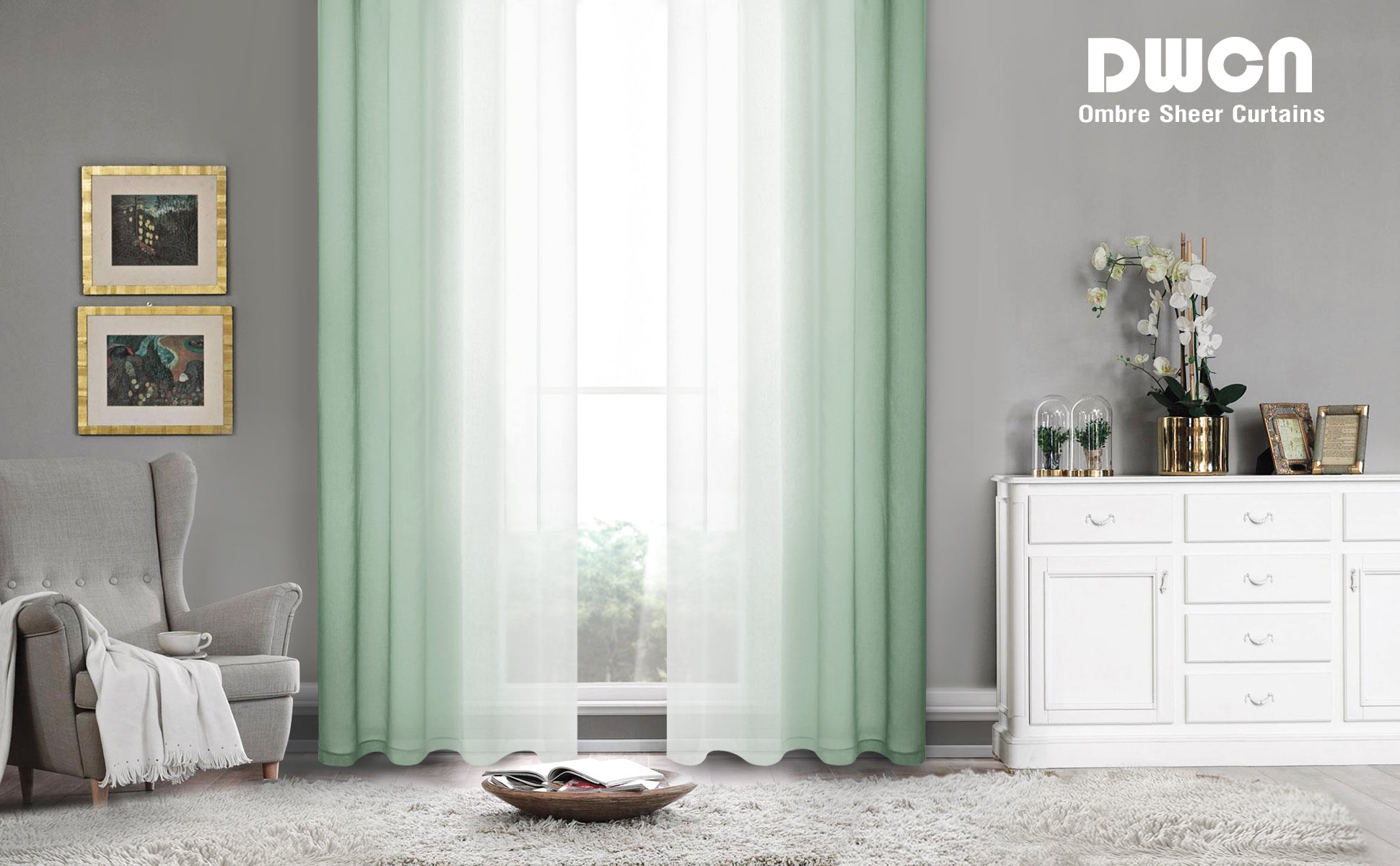 Custom Curtains: Ombre Sheer Curtains, Set of 2 Panels