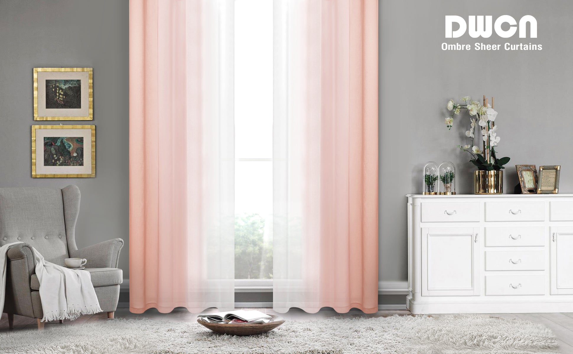 Custom Curtains: Ombre Sheer Curtains, Set of 2 Panels