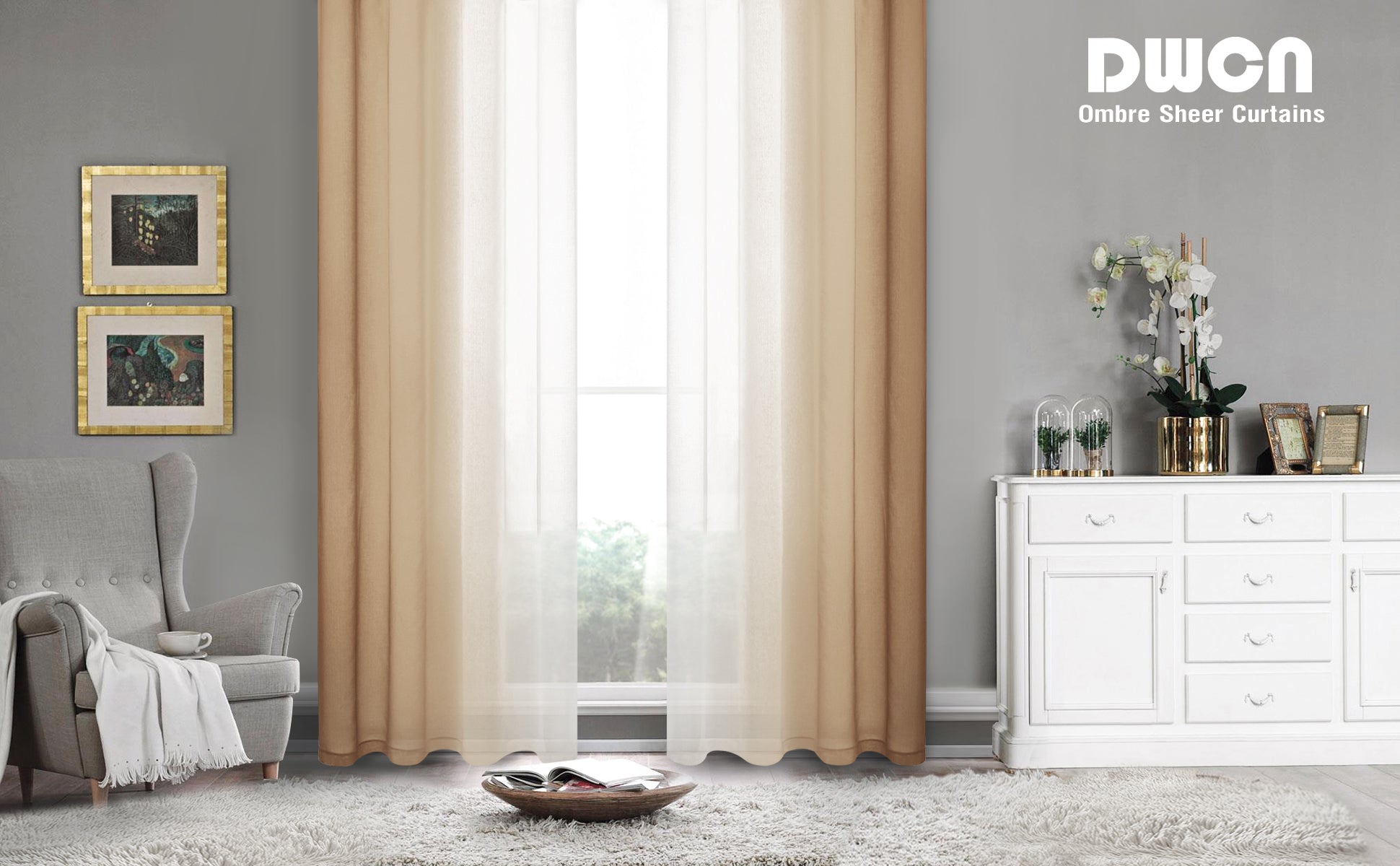 Custom Curtains: Ombre Sheer Curtains, Set of 2 Panels