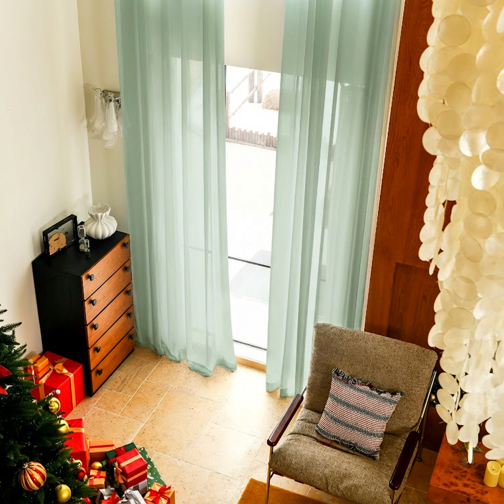 Custom Linen Texture Solid Sheer Curtains