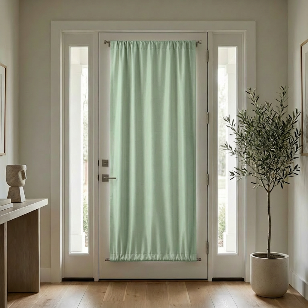 Luxurious black silk-fiber French door blackout curtains in green, custom-designed by DWCN Official for elegant room darkening.