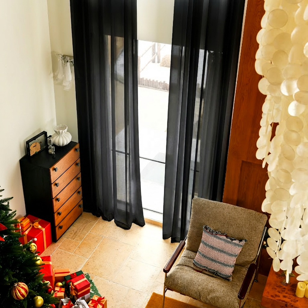 Custom Linen Texture Solid Sheer Curtains