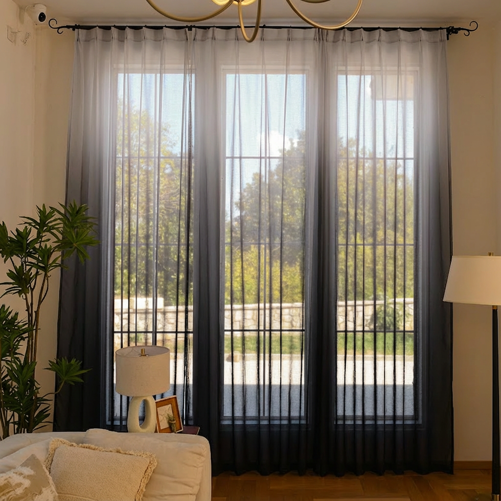 Custom Vertical Ombre Linen Texture Sheer Curtains