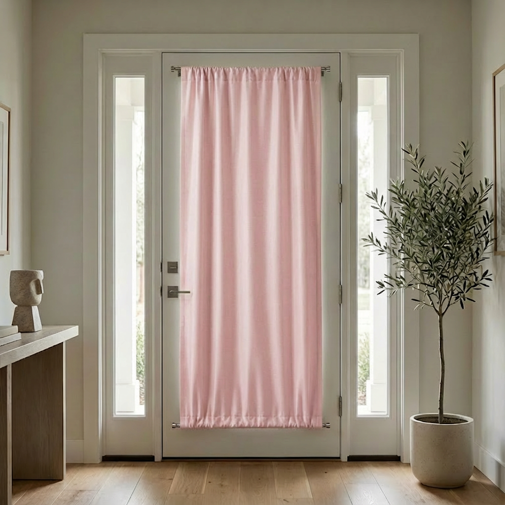 Blush pink luxury silk-fiber French door blackout curtains by DWCN Official, elegant window treatment with modern design.