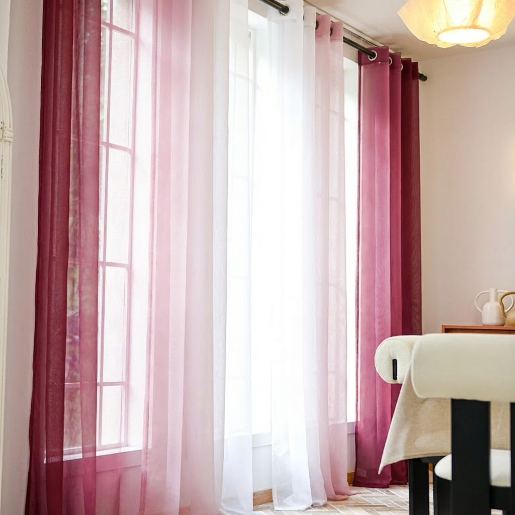 Custom Linen Texture Ombre Sheer Curtains