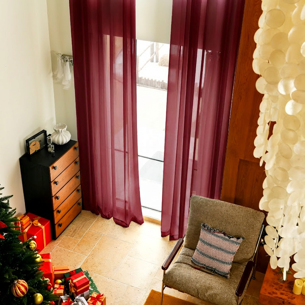 Custom Linen Texture Solid Sheer Curtains