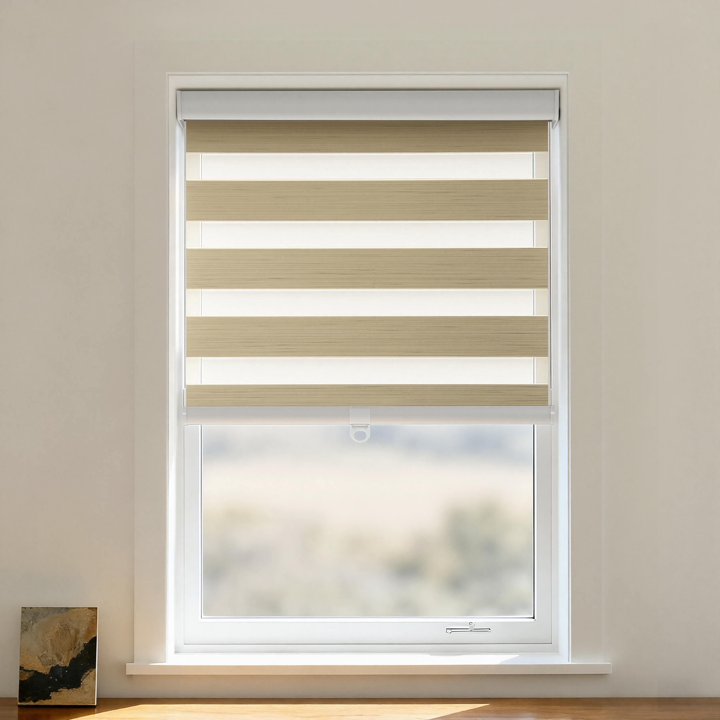 DWCN Official Paola Blackout Zebra Shade cordless window covering with black and white striped pattern.