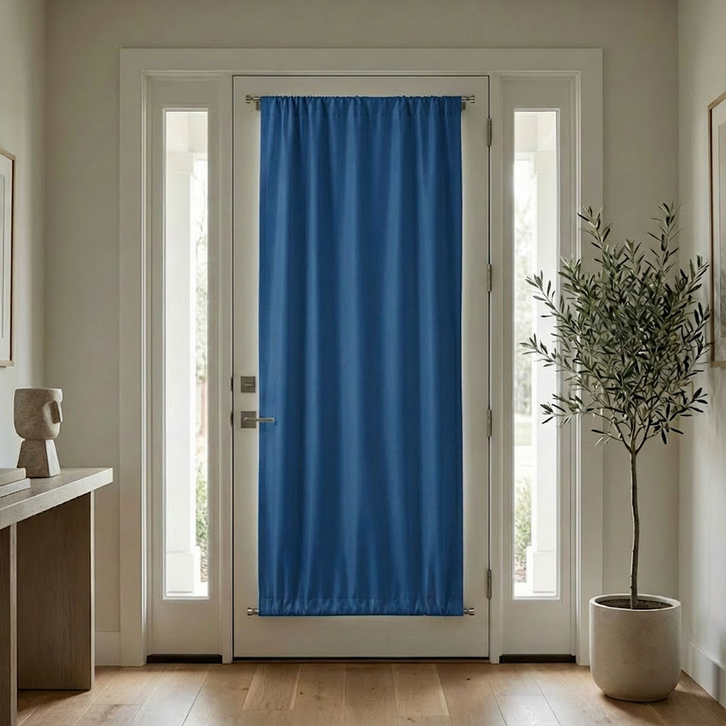 Elegant blue silk-fiber French door blackout curtains by DWCN Official, designed to block light and add luxury to your space.