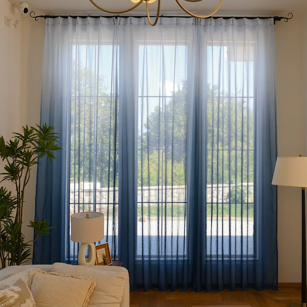 Custom Vertical Ombre Linen Texture Sheer Curtains