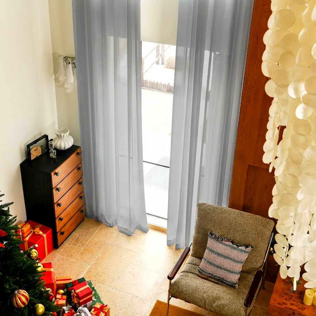 Custom Linen Texture Solid Sheer Curtains