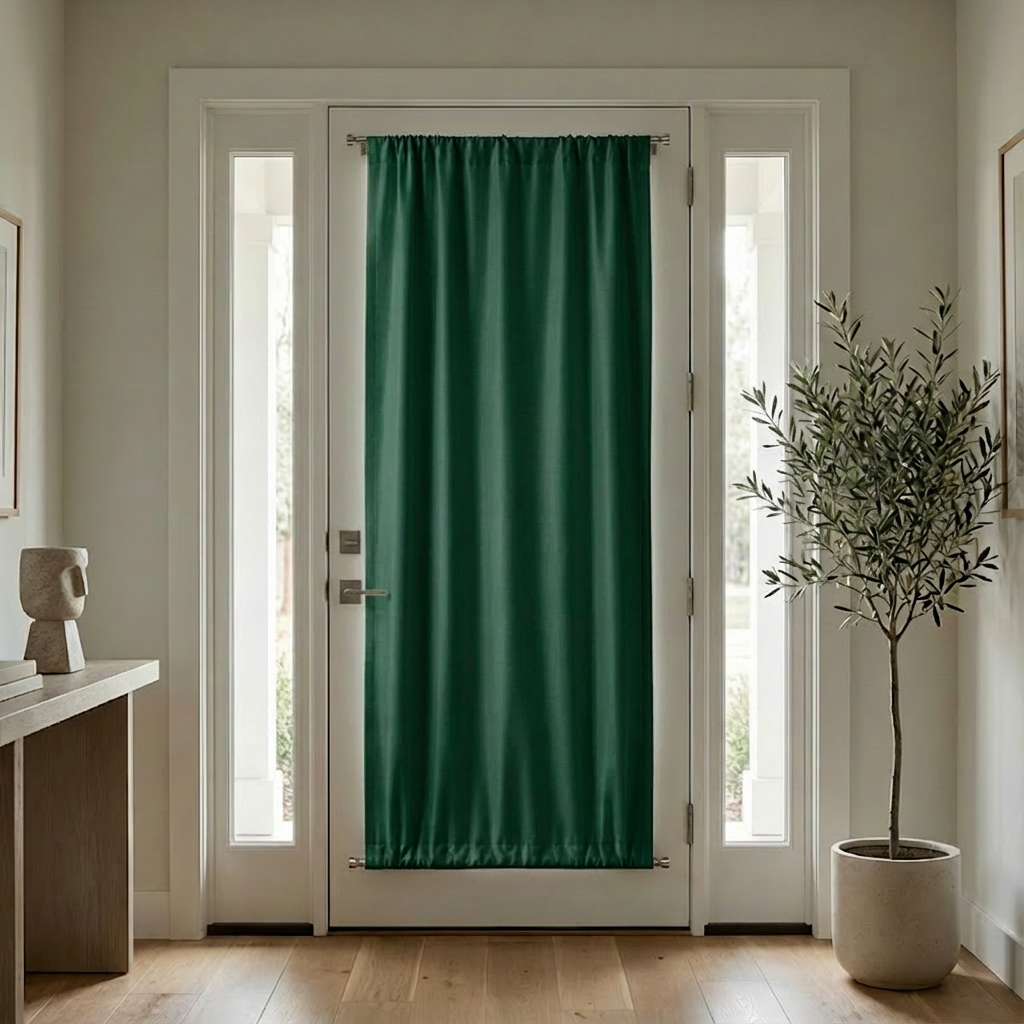 Hunter green luxury silk-fiber French door blackout curtains by DWCN Official, showcasing elegant fabric and blackout lining.