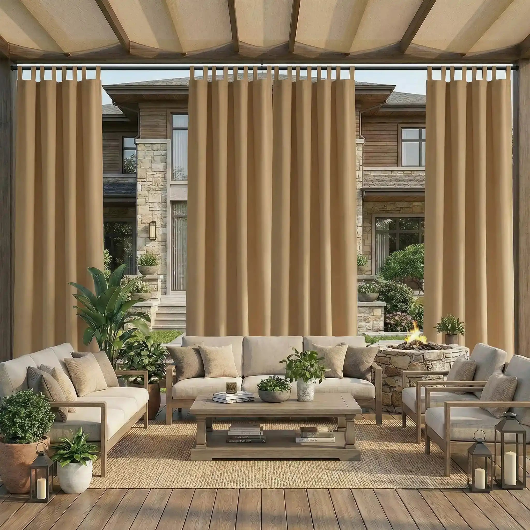 DWCN Official waterproof outdoor curtain with tab top design, ideal for outdoor patio and garden weather protection