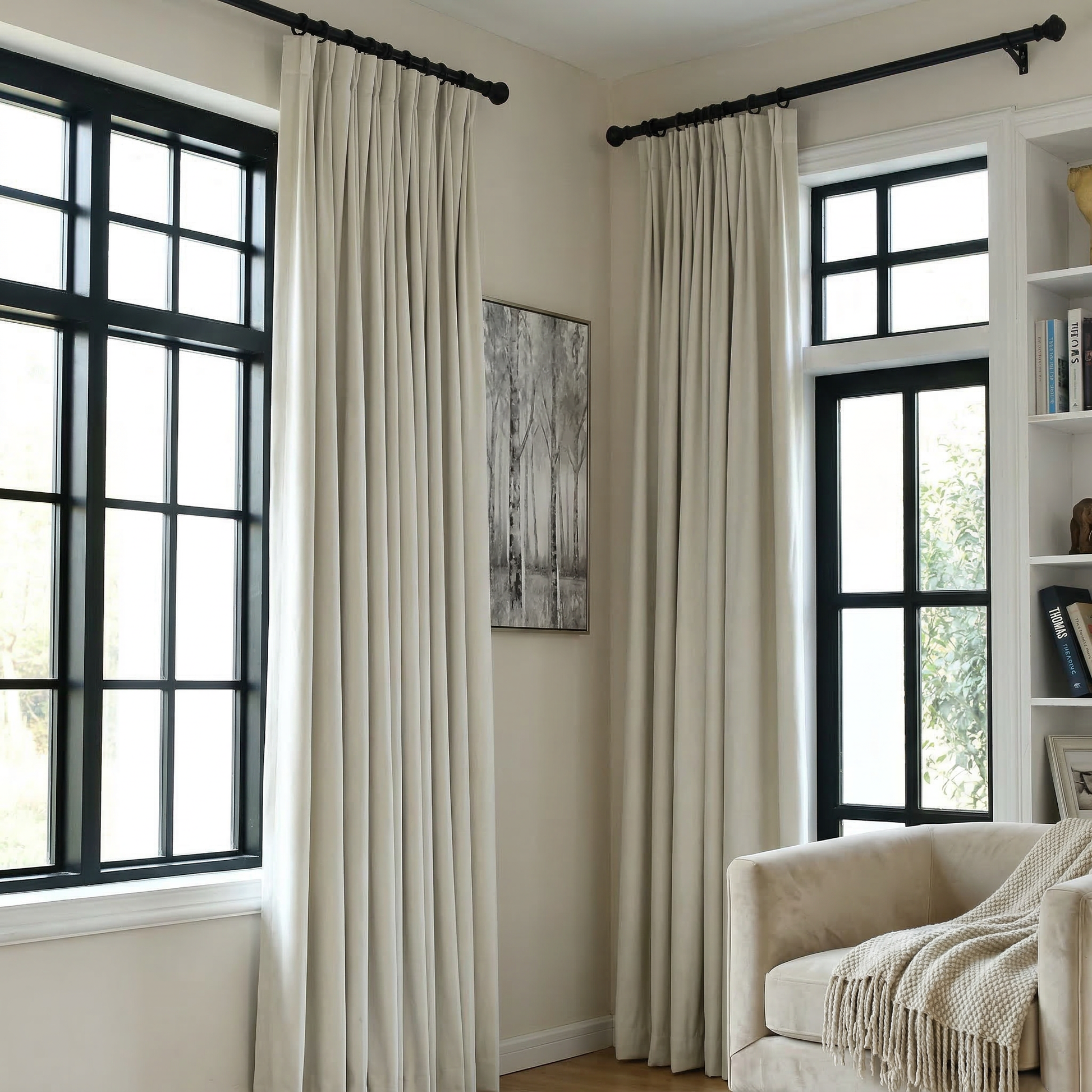 Black luxury silk-fiber blackout curtains by DWCN Official, featuring a sleek, elegant design for modern window decor.