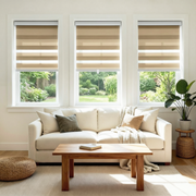 Black Kace blackout zebra shade with cordless design from DWCN Official, featuring black and white striped pattern for light control.