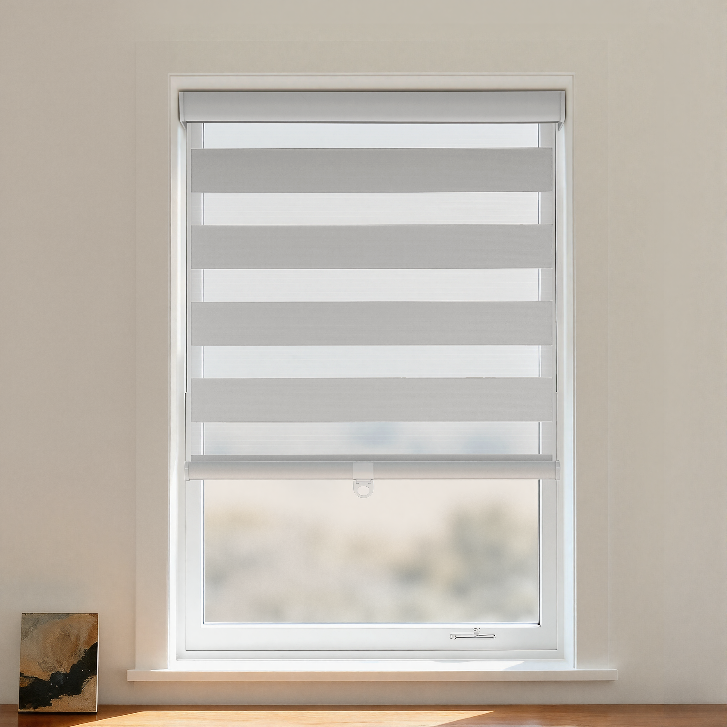 Dove Blackout Zebra Shade cordless window treatment by DWCN Official, featuring black and white zebra pattern fabric for light control
