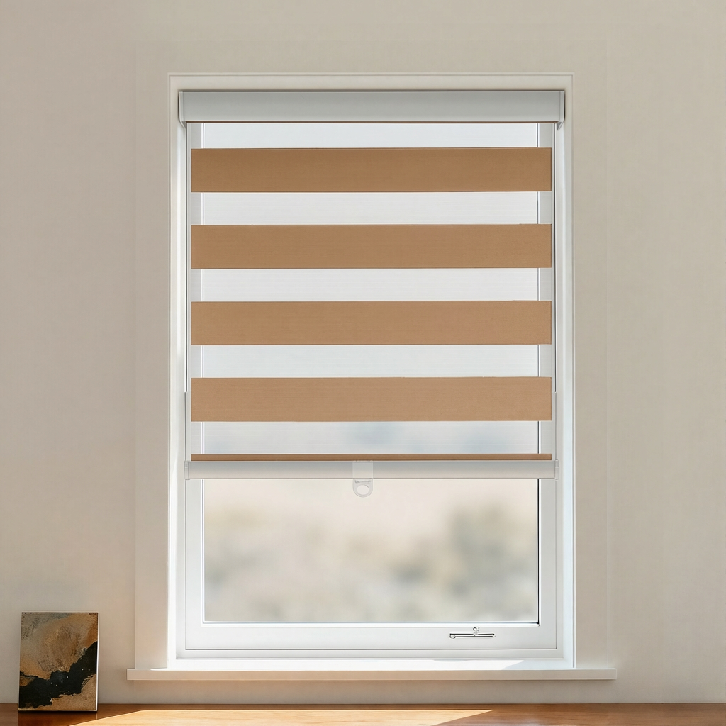 Dove Blackout Zebra Shade Cordless by DWCN Official, featuring black and white zebra pattern, fabric window covering with cordless design.