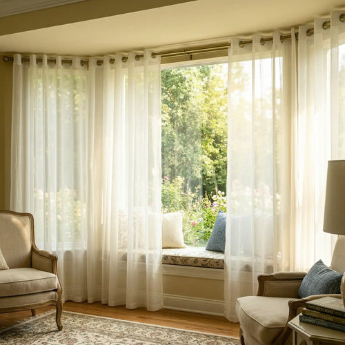 Light-filtering linen texture solid sheer curtains by DWCN Official, showcasing their elegant and airy design for window decor.