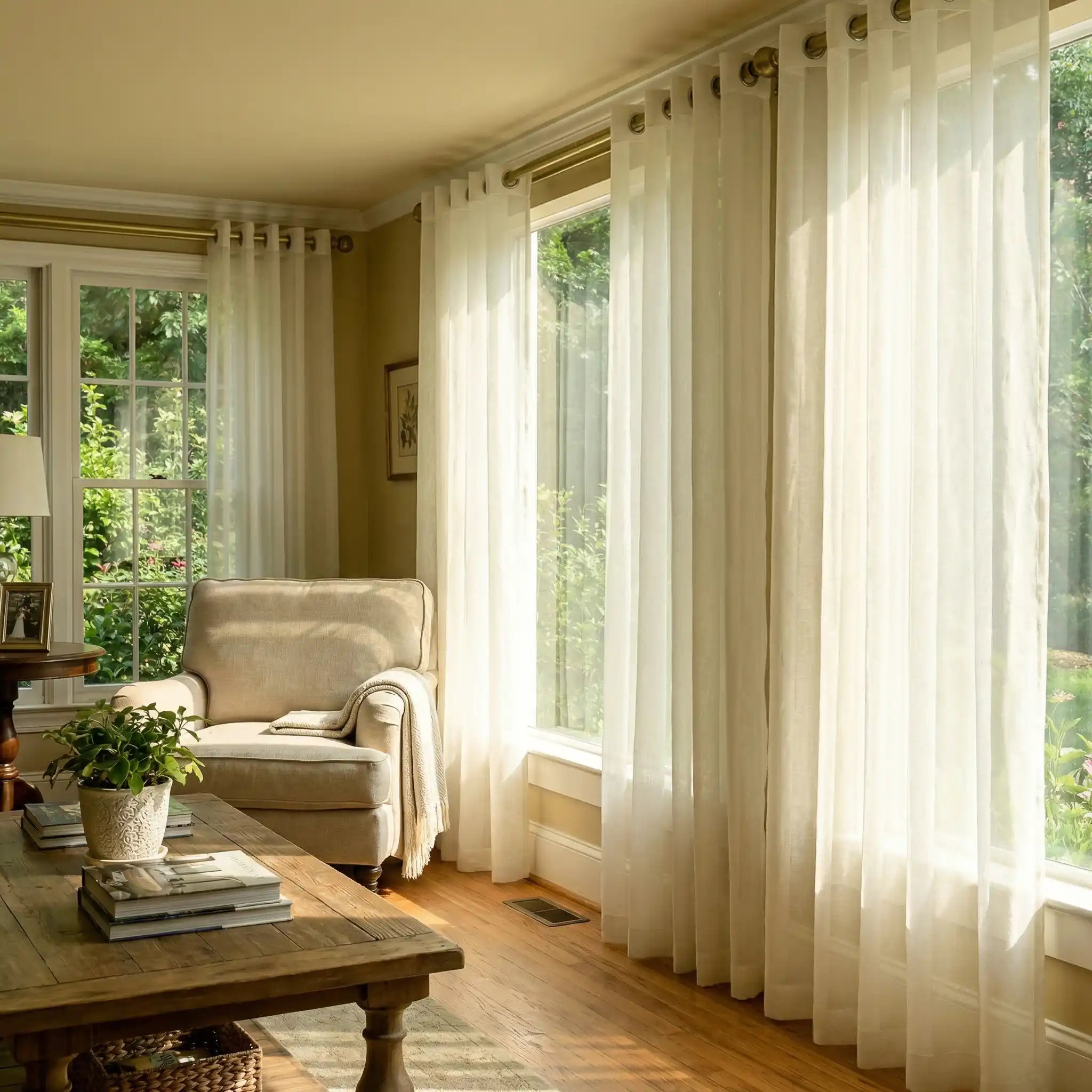 Ivory linen texture sheer curtains from DWCN Official, showing lightweight, semi-transparent fabric with a smooth, elegant design.