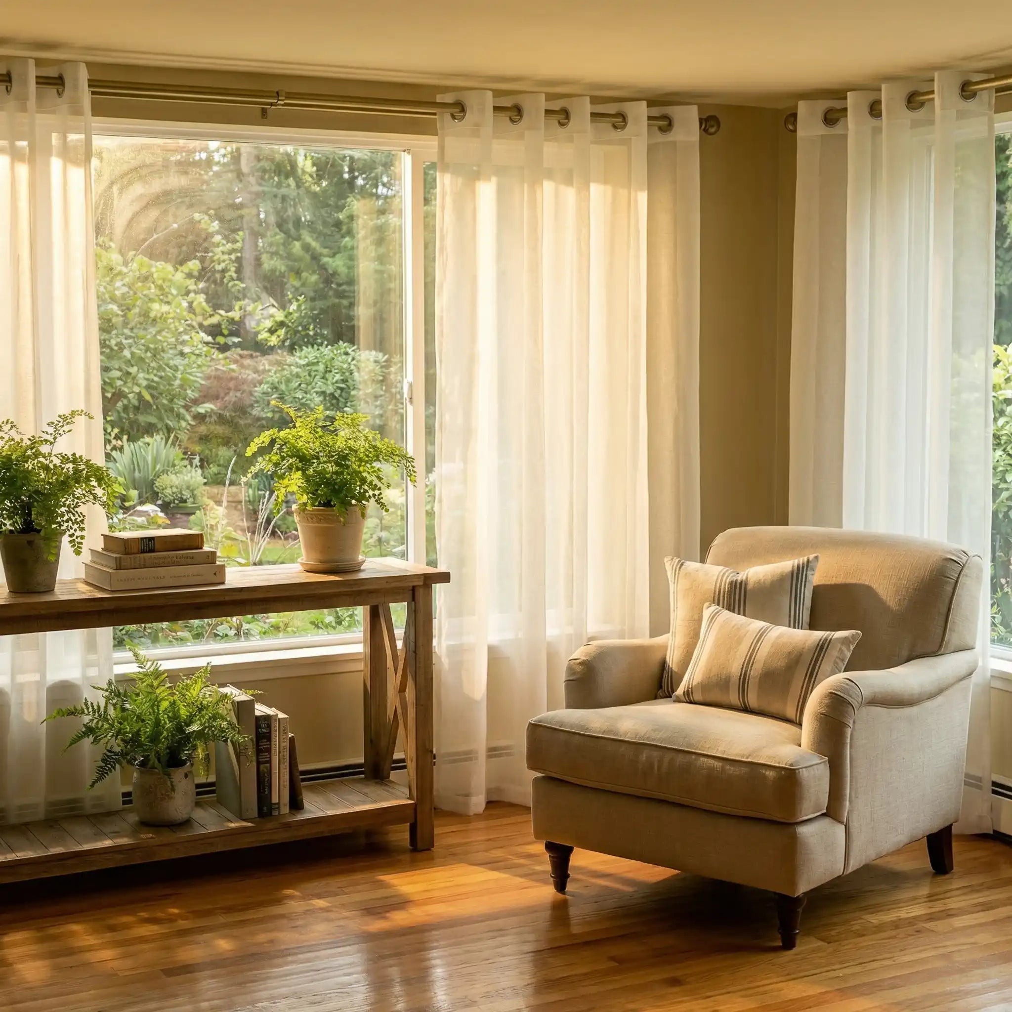 Light-filtering linen texture sheer curtains by DWCN Official, showcasing a soft, elegant fabric with a custom solid design.