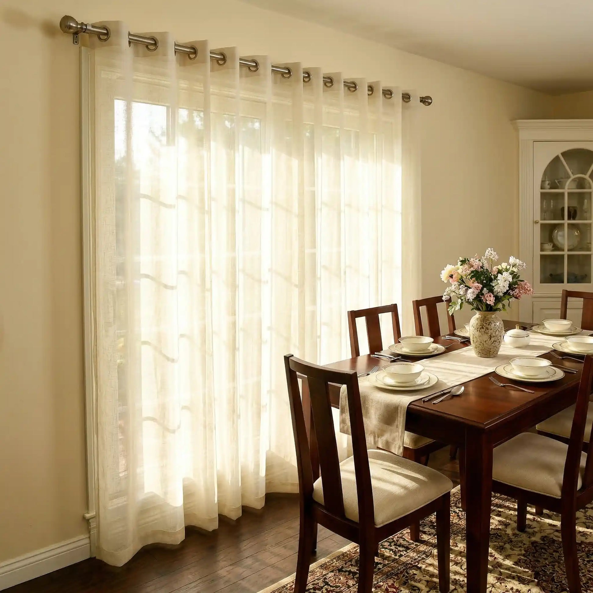 DWCN Official custom linen texture sheer curtains showing a soft, light-filtering fabric with a smooth, elegant appearance