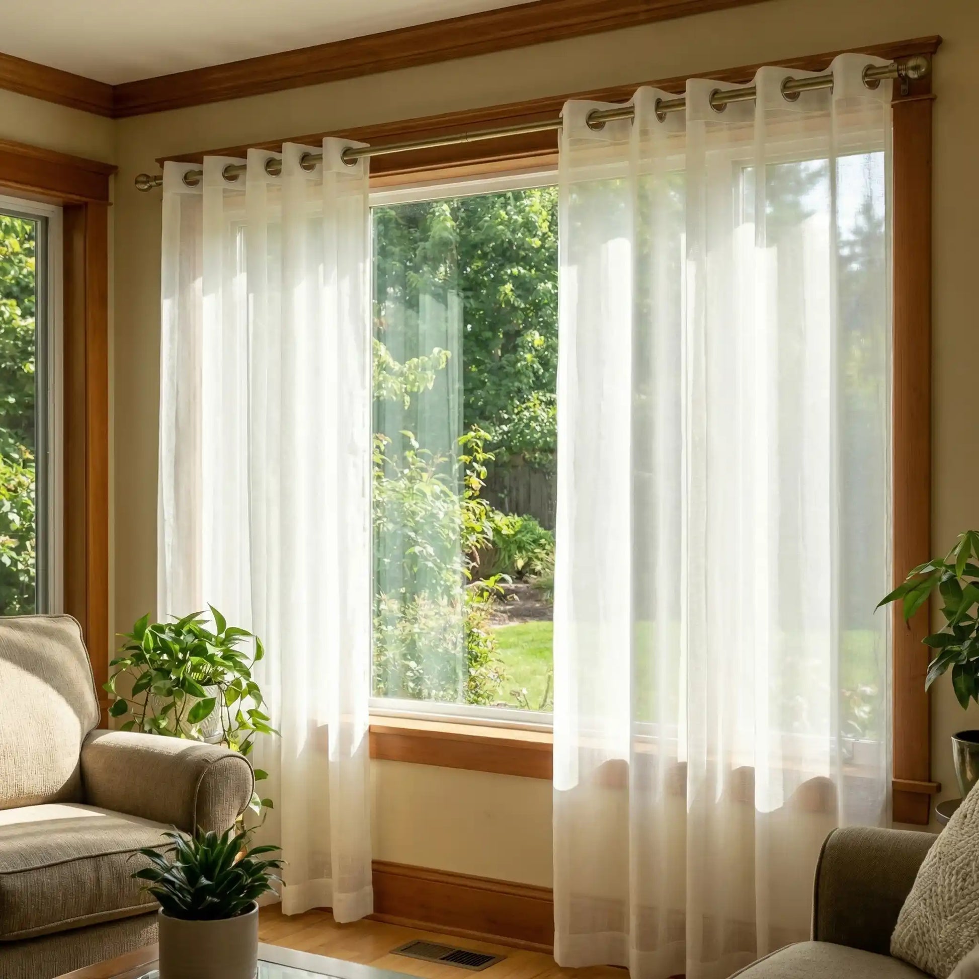 Light beige custom linen texture sheer curtains from DWCN Official, featuring a soft, airy fabric with a subtle woven pattern.