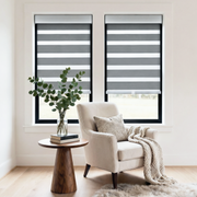 Nicole Blackout Zebra Shade from DWCN Official showing a cordless zebra roller blind with black and white striped pattern.