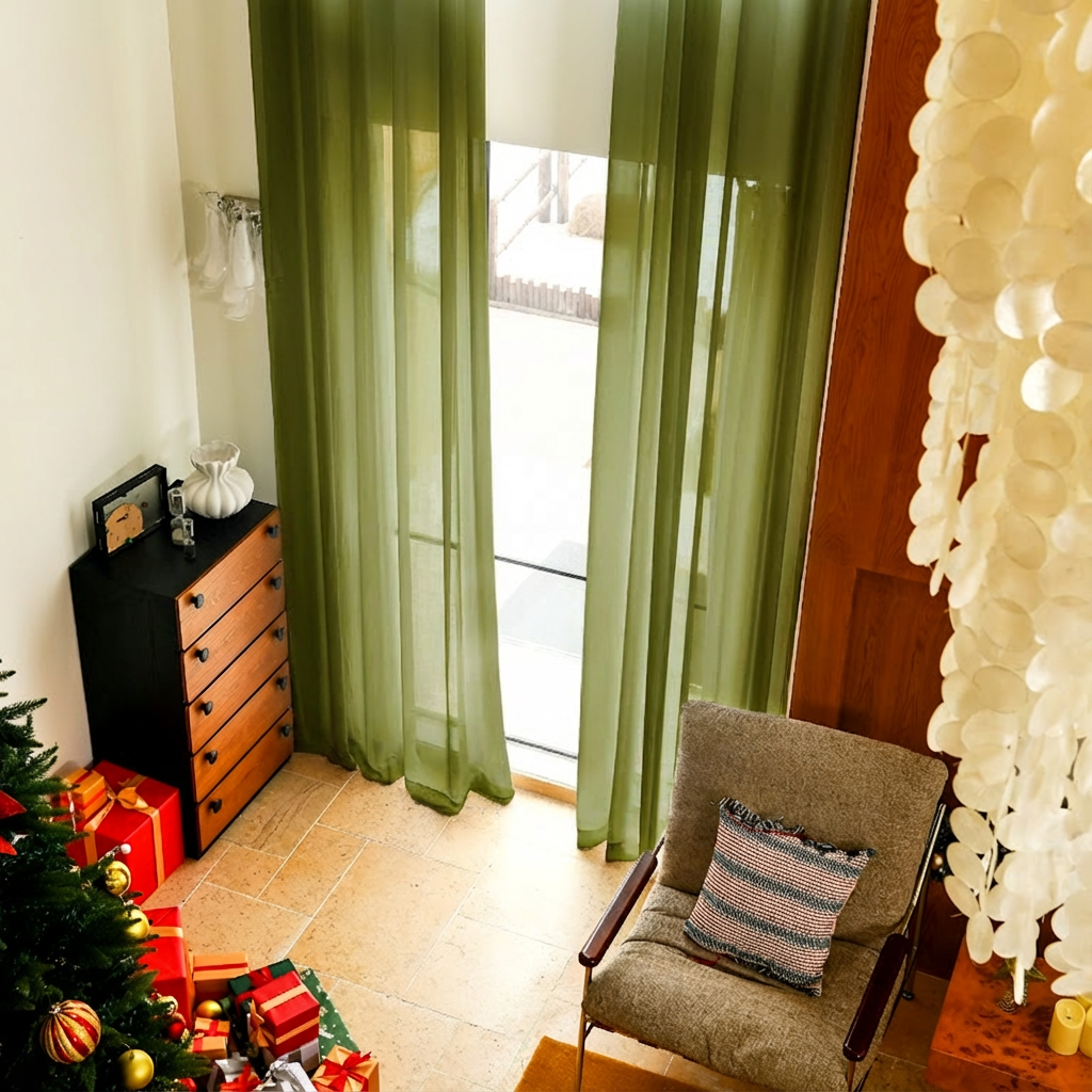 Custom Linen Texture Solid Sheer Curtains