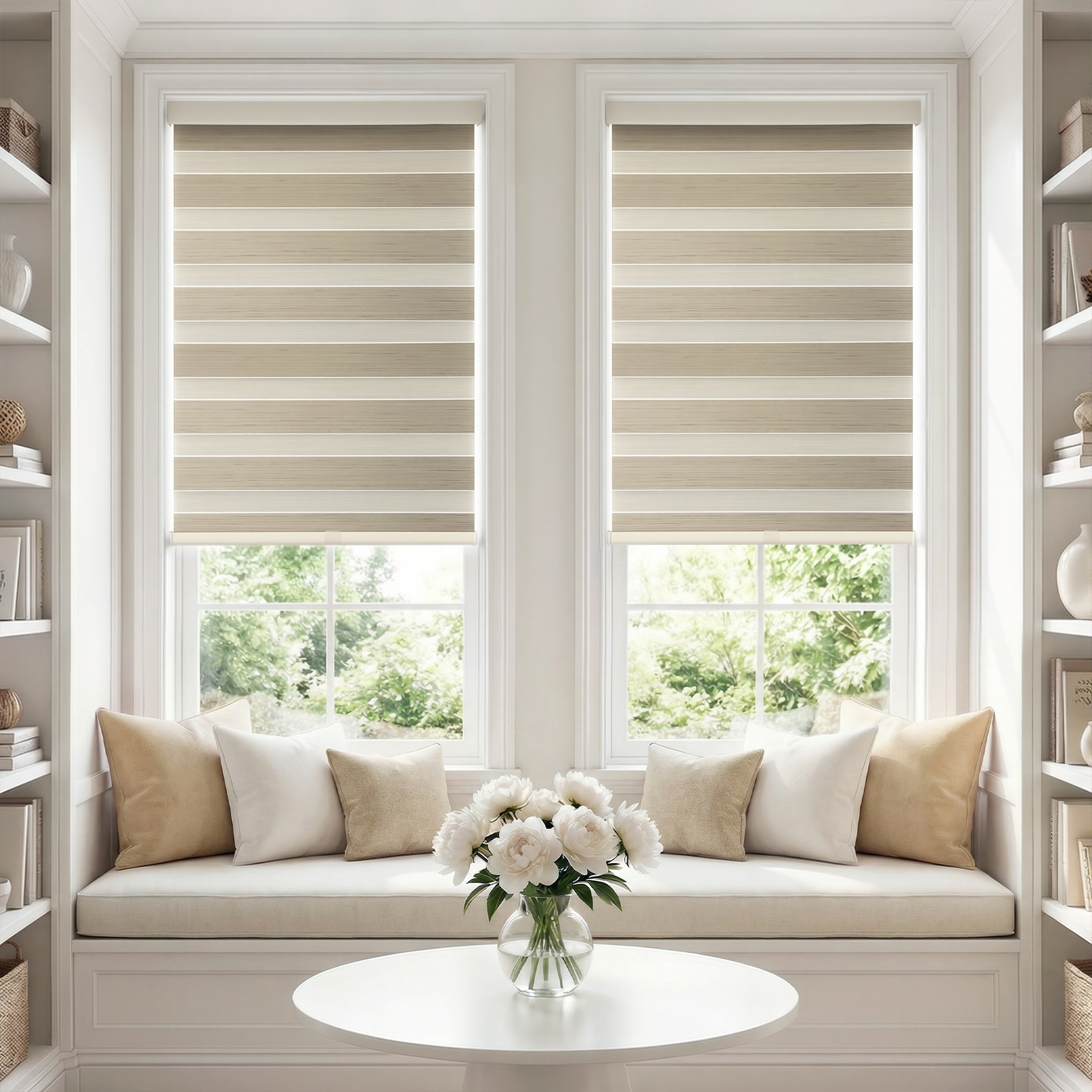 Black cordless zebra shade by DWCN Official features black and white zebra stripe pattern for modern window decor.